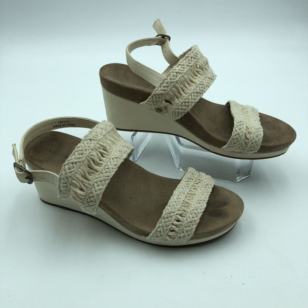 Lucky Brand Women US 7M Wedge Strap Heel Brown White C70411